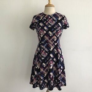 Eliza J Retro Short Sleeve Fit N Flare Skater  Geometric exposed zipper dress 2.